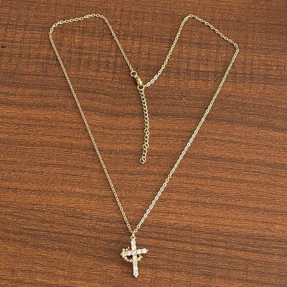 Sparkling Crown Gold Cross Pendant Necklace Christian Jewelry Gift for Women Men - Picture 6 of 8